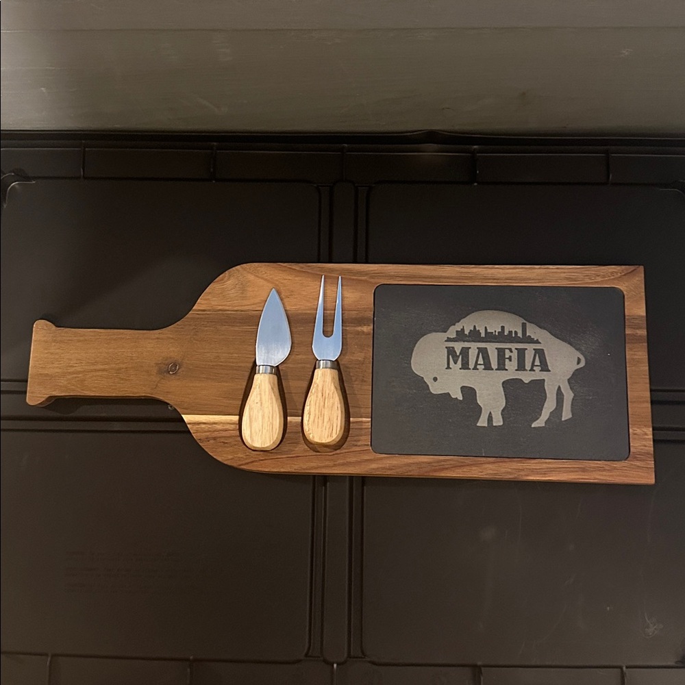 Buffalo Bills Wooden Cheese Board with Knives